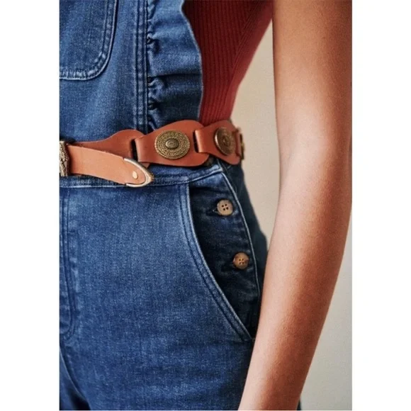 Sezane Rosario Denim Jean Overalls Ruffle Jumpsuit 38 - Picture 4 of 13